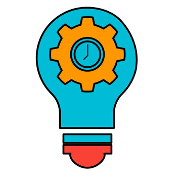 Creative idea bulb with gear and clock icon for efficient time management process.