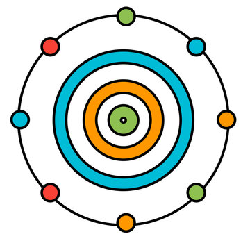 Colorful atomic structure or abstract network diagram icon representing connection and technology.