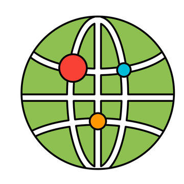 Global network connection icon with location pins on a stylized green globe.