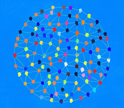 Global people connecting concept on blue background