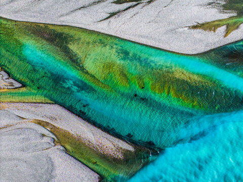 Colourful river braids abstract