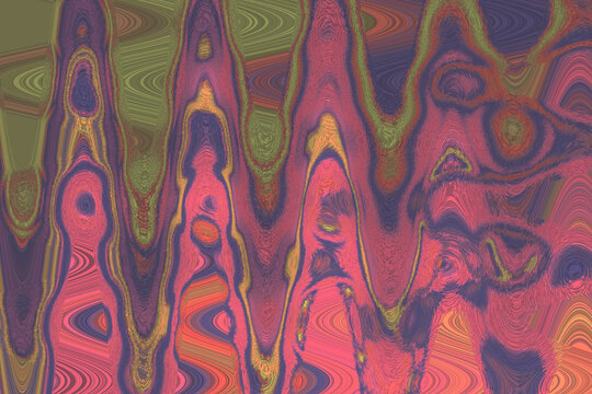 Abstract psychedelic wave pattern background, distorted fluid ripple texture with pink and orange retro color palette