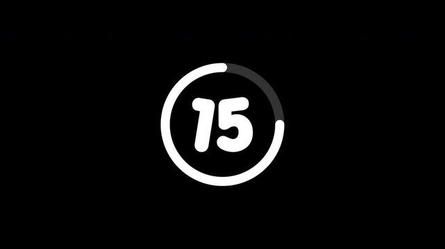 Circle countdown timer animation cartoon from 20 to 0 seconds on black background, 20 second countdown timer, Countdown video