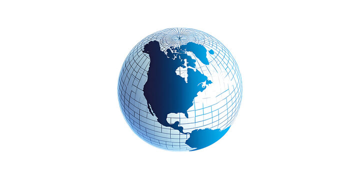 A detailed globe illustration showcases the continents of north and south america with a transparent background