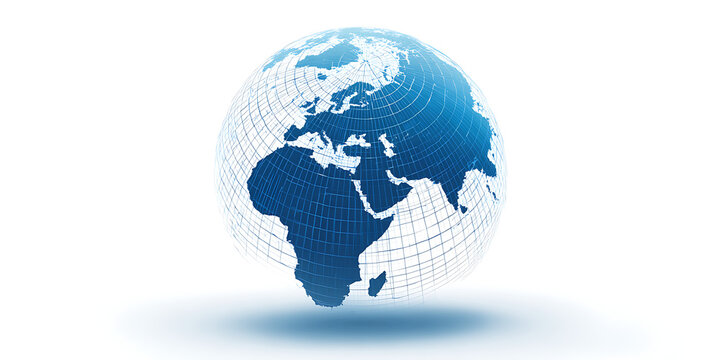 Blue globe with grid lines and cloud cover a vector illustration on a white background