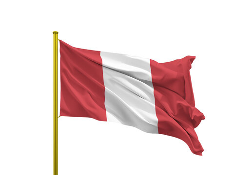 Peru flag waving on a golden pole isolated on Transparent Background