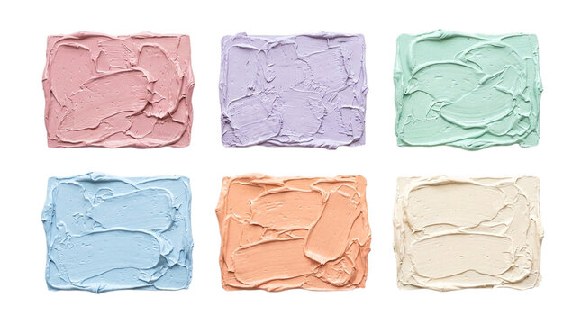 Six pastel cosmetic smudges isolated on transparent background