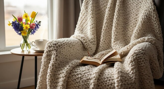 Cozy spring reading nook by a window