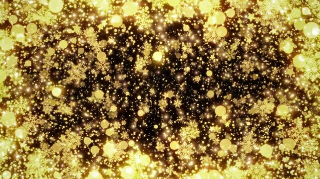 Golden Christmas Particles and Snowflakes Frame Loop on Black Background