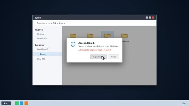 User receives access denied notification on computer operating system. 4K Video