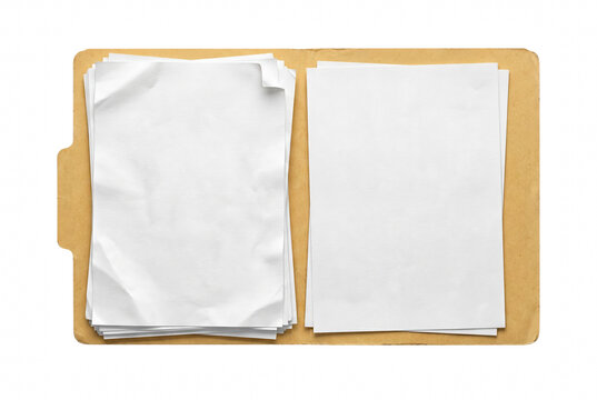 Open Manila File Folder with Stacks of Blank White Paper