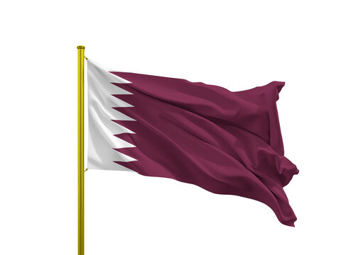 Qatar flag waving on a golden pole isolated on Transparent Background