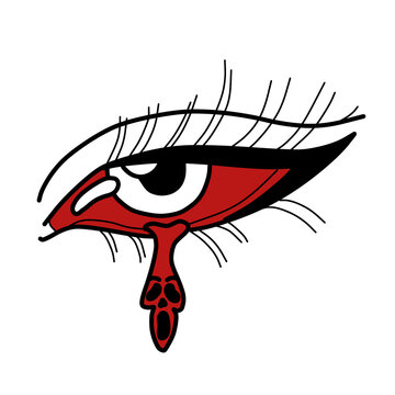 Red bloody eye dripping skull tear vector icon.