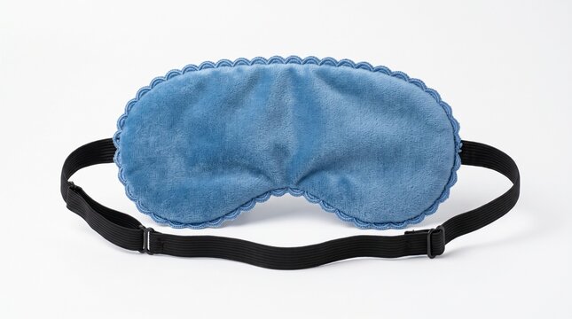 Blue velvet sleep mask with black elastic strap, soft plush eye cover for travel and rest, comfortable blindfold for deep sleep