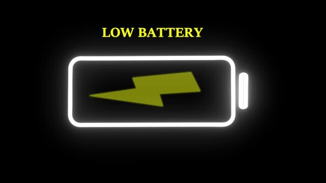 Mobile phone battery low charge icon warning blink animation ,yellow battery blinking as being out of the charge
