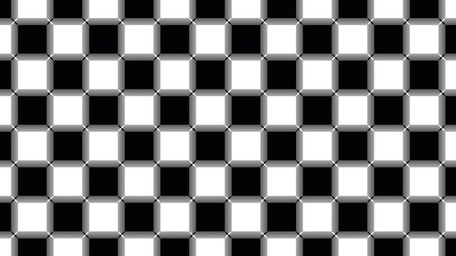 Black and white checkered pattern transitions with a central black bar during a cinematic reveal