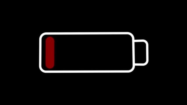 Mobile phone battery low charge icon warning blink animation ,red battery blinking as being out of the charge