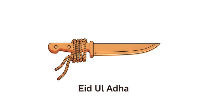 Traditional Eid Ul Adha sacrificial knife with rope on a white background