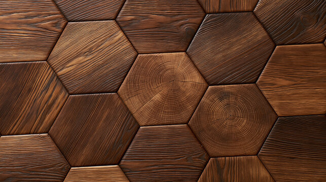 real wood texture hexagonal tile pattern, natural wooden hexagonal tiles with organic grain, rustic geometric wood texture background