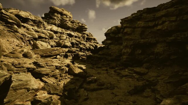 Dramatic mountain scenery captured Stunningly. Panoramic view of deep canyon with layered ridges and distant mountain summits in dramatic atmospheric setting