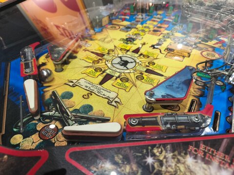 ISTANBUL, TURKEY, JULY 22, 2026: Close up detail from Pirates of the Caribbean Pinball Game Machine, manufactured by Stern Pinball, Incorporated circa 1999.