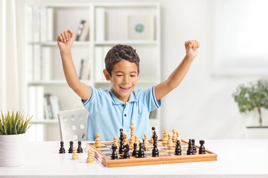 Boy winning chess game