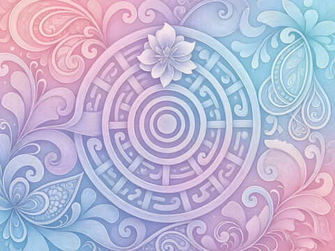 Decorative zentangle background with abstract floral labyrinth, swirling petals, paisley ornaments