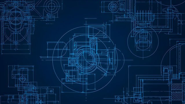 Detailed Engineering Blueprint Technical Schematic Drawing Featuring Complex Mechanical Components for Industrial Design and Structural Analysis
