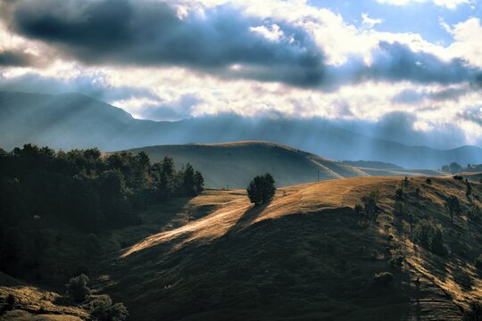 dramatic clouds on rural landscape of Cemerno Pass 1.301m, Gacko, Bosnia and Herzegovina