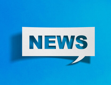 News speech bubble on blue background with paper cutout design