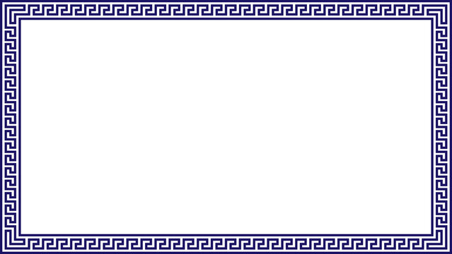 Elegant blue and white Greek key pattern border on a clean white background, a classical geometric decorative frame for sophisticated design