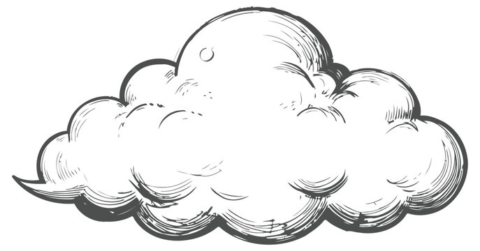 Hand drawn vintage cloud illustration with detailed shading and sketch lines