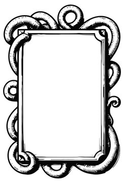 Vintage blank rectangular frame with intertwining octopus tentacles in black and white