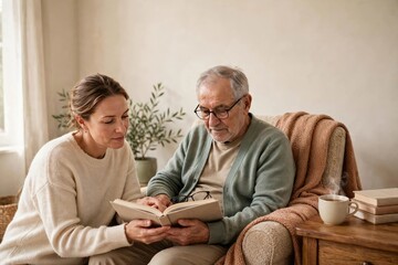 Fototapeta premium Loving Senior Couple Reading Book Together at Home