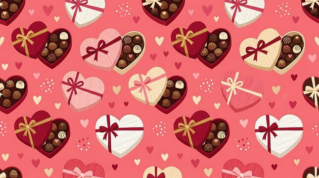 Heart shaped chocolate gift boxes seamless pattern for valentines