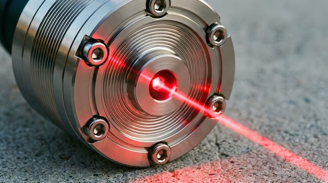 Laser emitter with bright red beam for precision measurement.