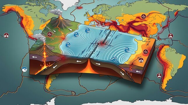 Diagram showing tectonic plate movements and seismic activity