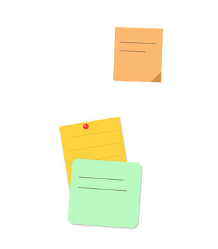 Colorful stack of sticky notes with push pin isolated on transparent background