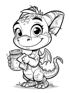 Cute Cartoon Dragon Holding a Glass Jar