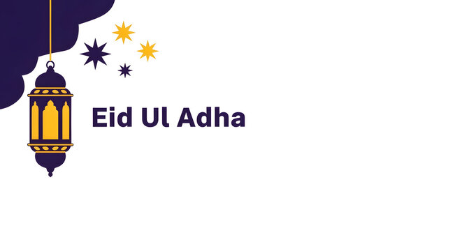 Eid Ul Adha greeting with lantern and stars vector illustration on white background