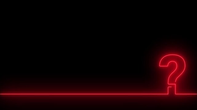 Question mark animated glowing red neon lower third line and icon 4k dark black background