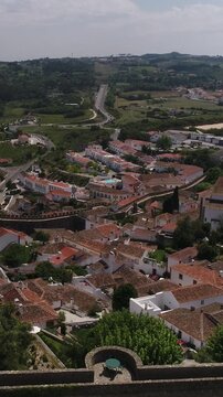 Aerial Vetical View Village of Obidos in Portugal