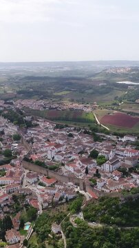 Aerial Vetical View Village of Obidos in Portugal