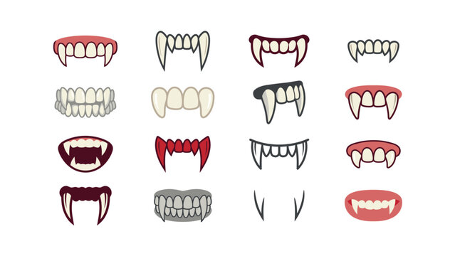 Set of various vampire teeth and monster fangs cartoon style vector illustrations for halloween costumes and scary character designs Vector