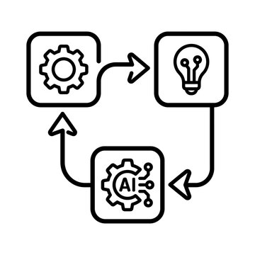 Artificial intelligence development cycle process with gear and lightbulb