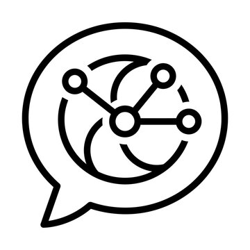 Connected network nodes within a speech bubble communication icon with structure