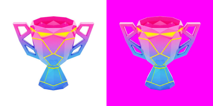 Pixel art trophy cup with colorful gradient and yellow accents for video game achievement icon