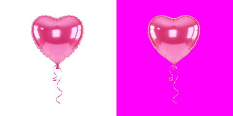 Shiny pink heart shaped balloon for romantic celebration and party decoration with curled ribbon © Abu