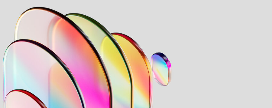 Abstract pastel gradient 3d rendering glass shape layers pattern rainbow colors  minimalist background. Geometric rhythmic banner for technology, media, and futuristic digital design project.