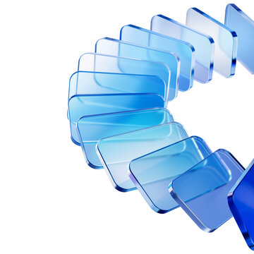 3d Domino made of blue glass panels on white. Symbolizes career growth, technological advancement, and step-by-step corporate success. 3d rendering